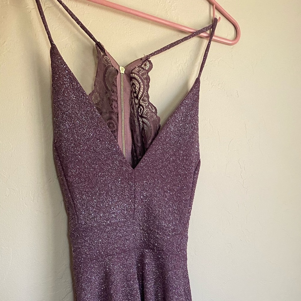 Purple Sparkly Windsor Lace Detail Backless Dress